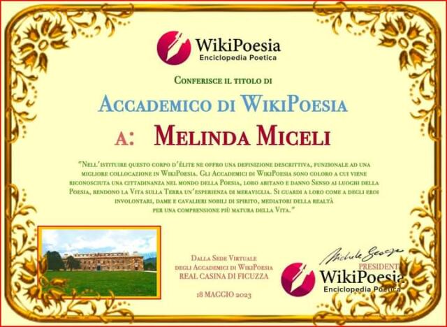 Melinda Miceli poetessa Accademica erede dei grandi Vati