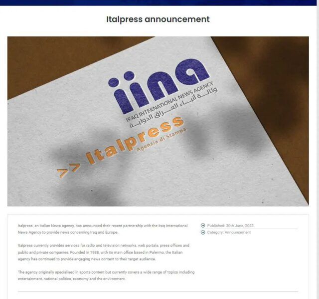Editoria, al via partnership Italpress-Iraq Internazional News Agency
