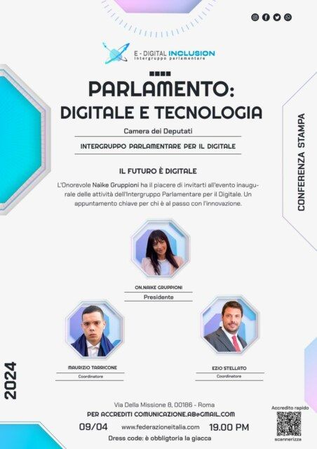 Conferenza “Parlamento: Digitale e Tecnologia”, domani, martedì 9 aprile, alle ore 19.00, presso la camera dei deputati